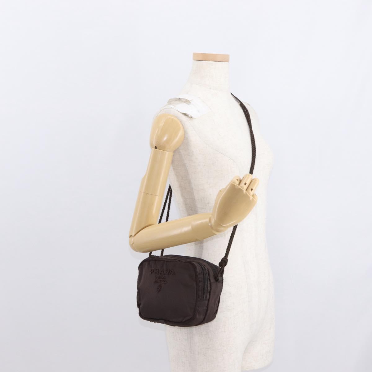PRADA Shoulder Bag Nylon Brown Gold Auth gh1558
