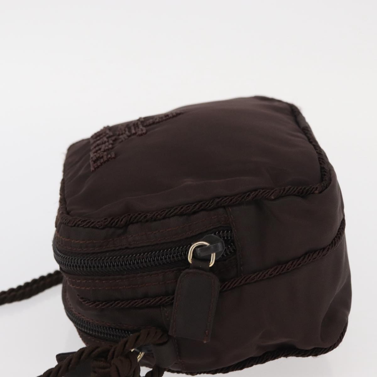 PRADA Shoulder Bag Nylon Brown Gold Auth gh1558