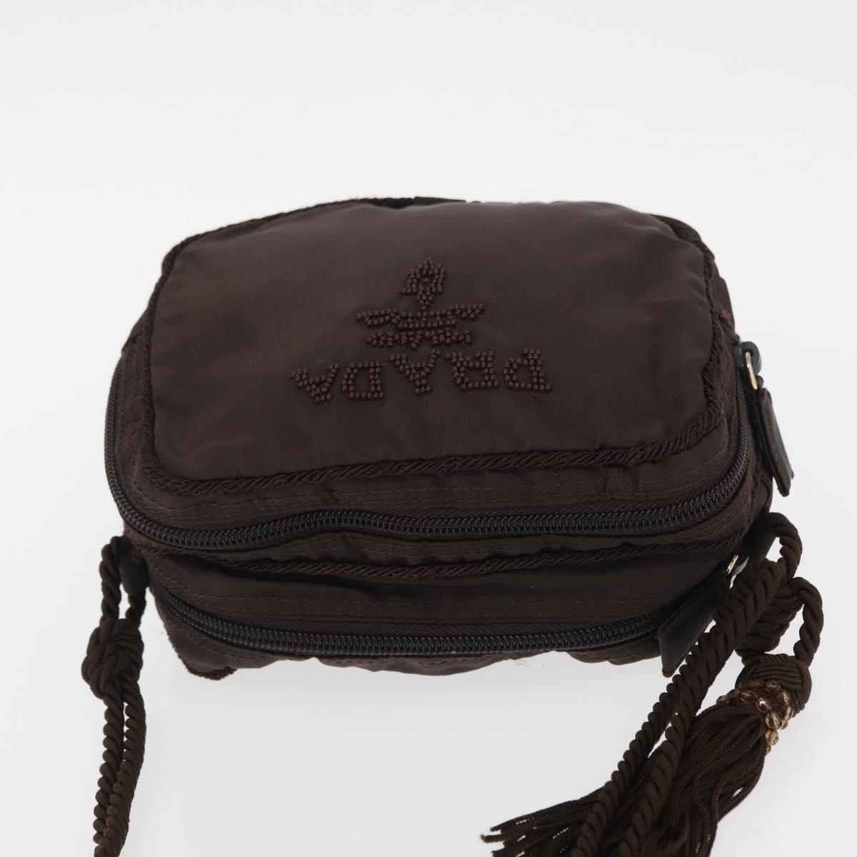 PRADA Shoulder Bag Nylon Brown Gold Auth gh1558