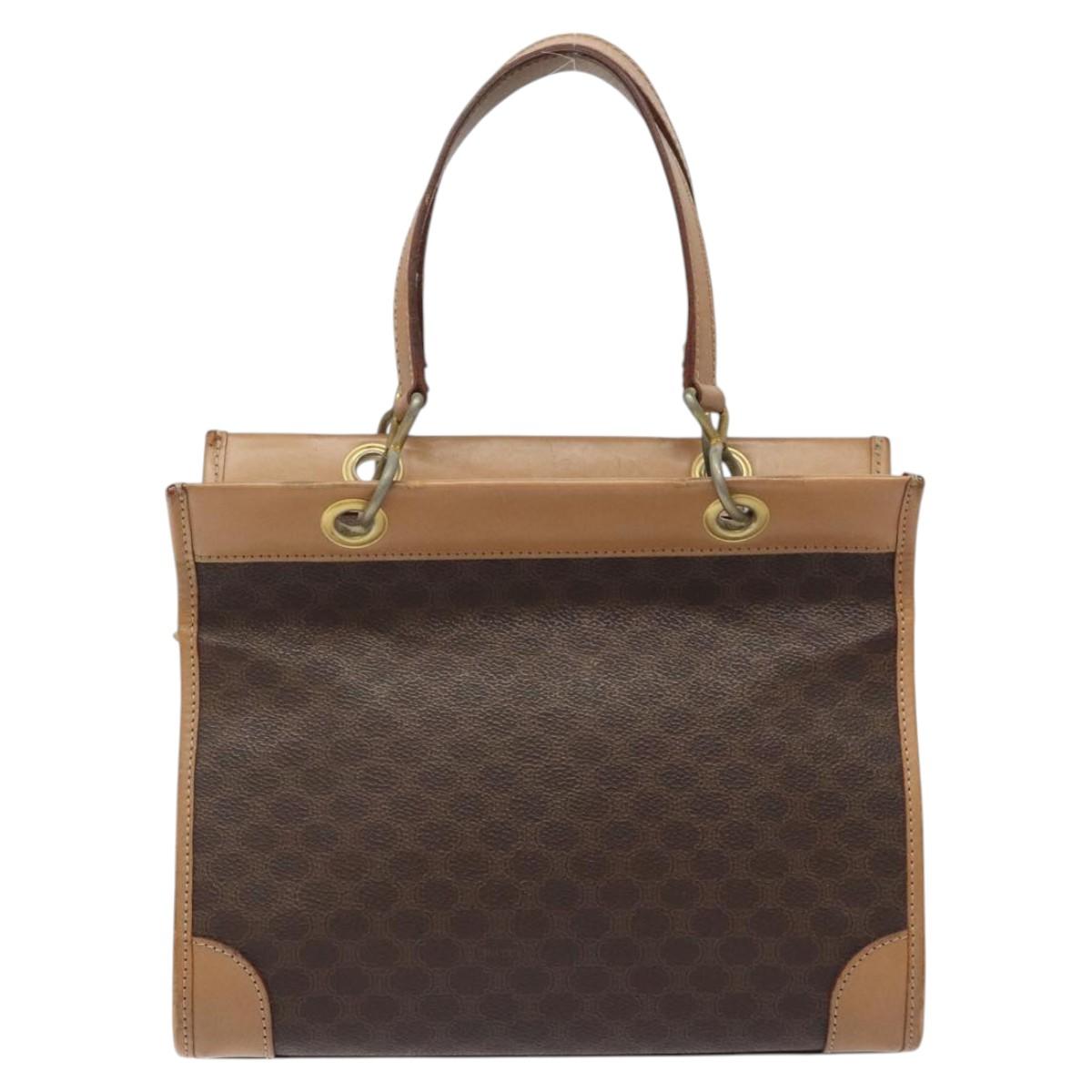 CELINE Macadam Canvas Hand Bag PVC Leather Brown Gold Auth gh161