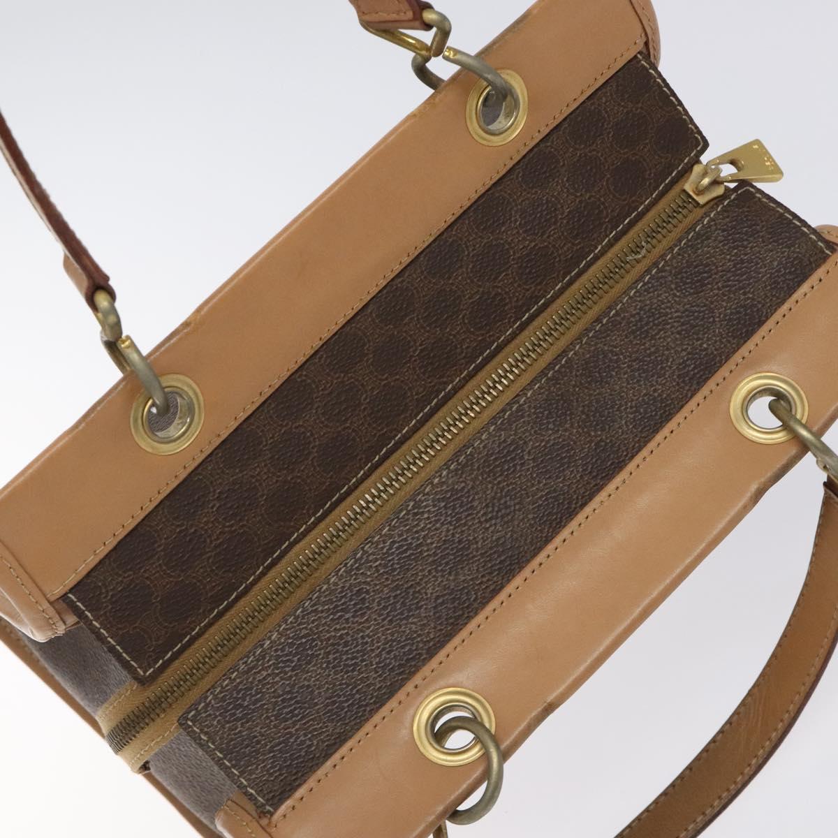CELINE Macadam Canvas Hand Bag PVC Leather Brown Gold Auth gh161