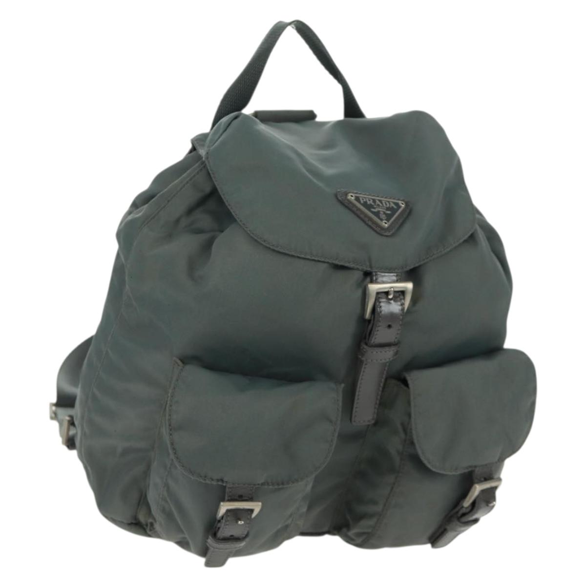 PRADA Backpack Nylon Gray Silver Auth gh1618