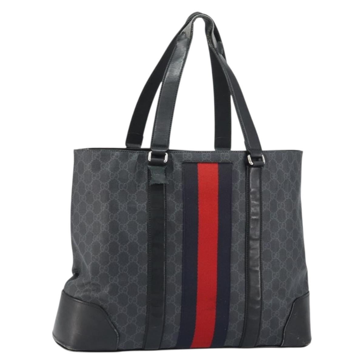 GUCCI GG Supreme Sherry Line Tote Bag PVC Red Black 495560 Auth gh1621