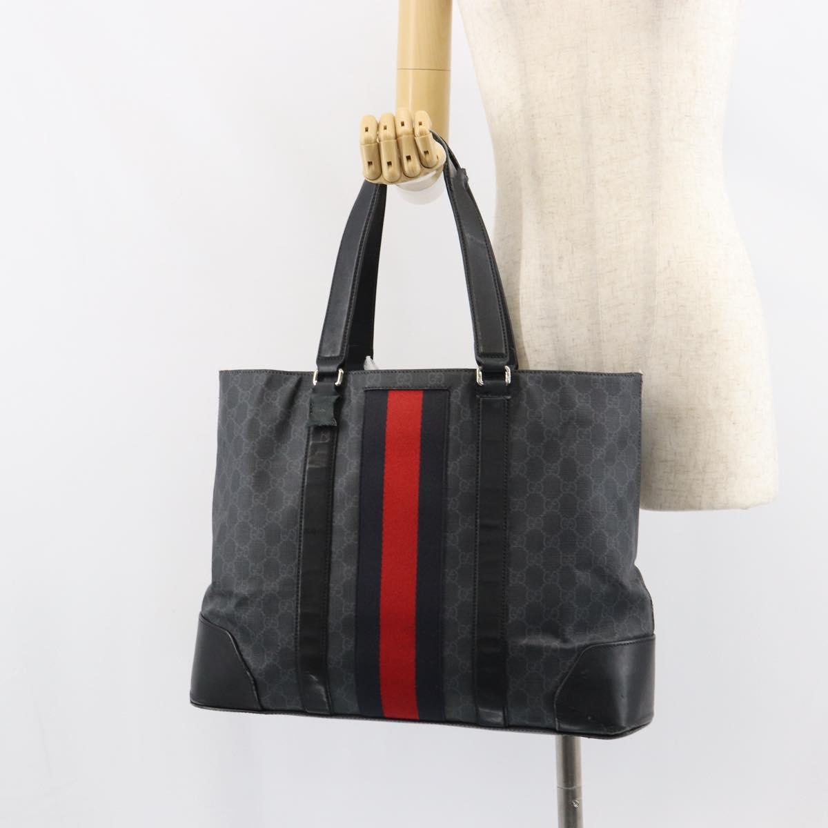 GUCCI GG Supreme Sherry Line Tote Bag PVC Red Black 495560 Auth gh1621