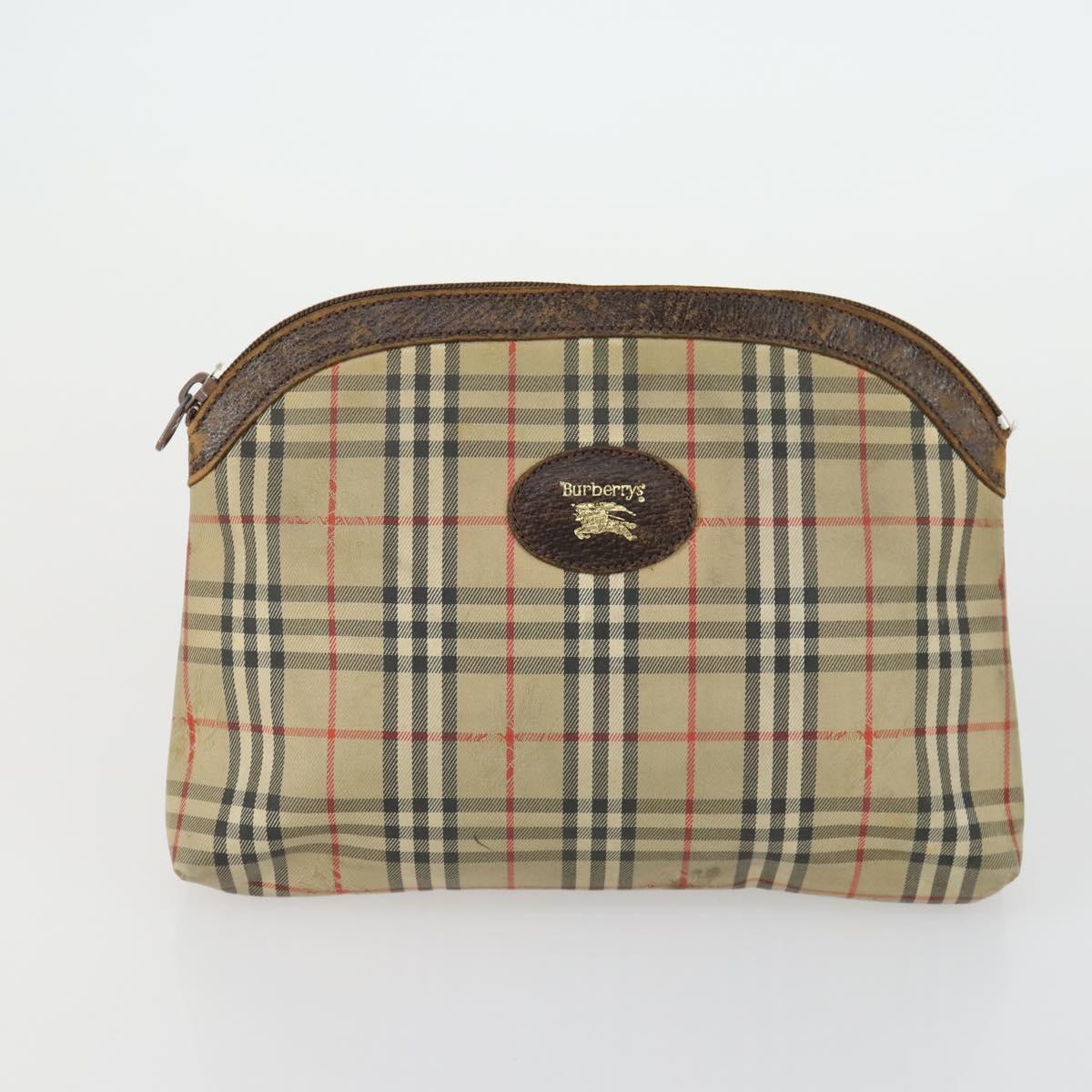 Burberrys PRADA Nova Check Pouch Nylon Canvas 3 Set Pink Brown beige Auth gh1623