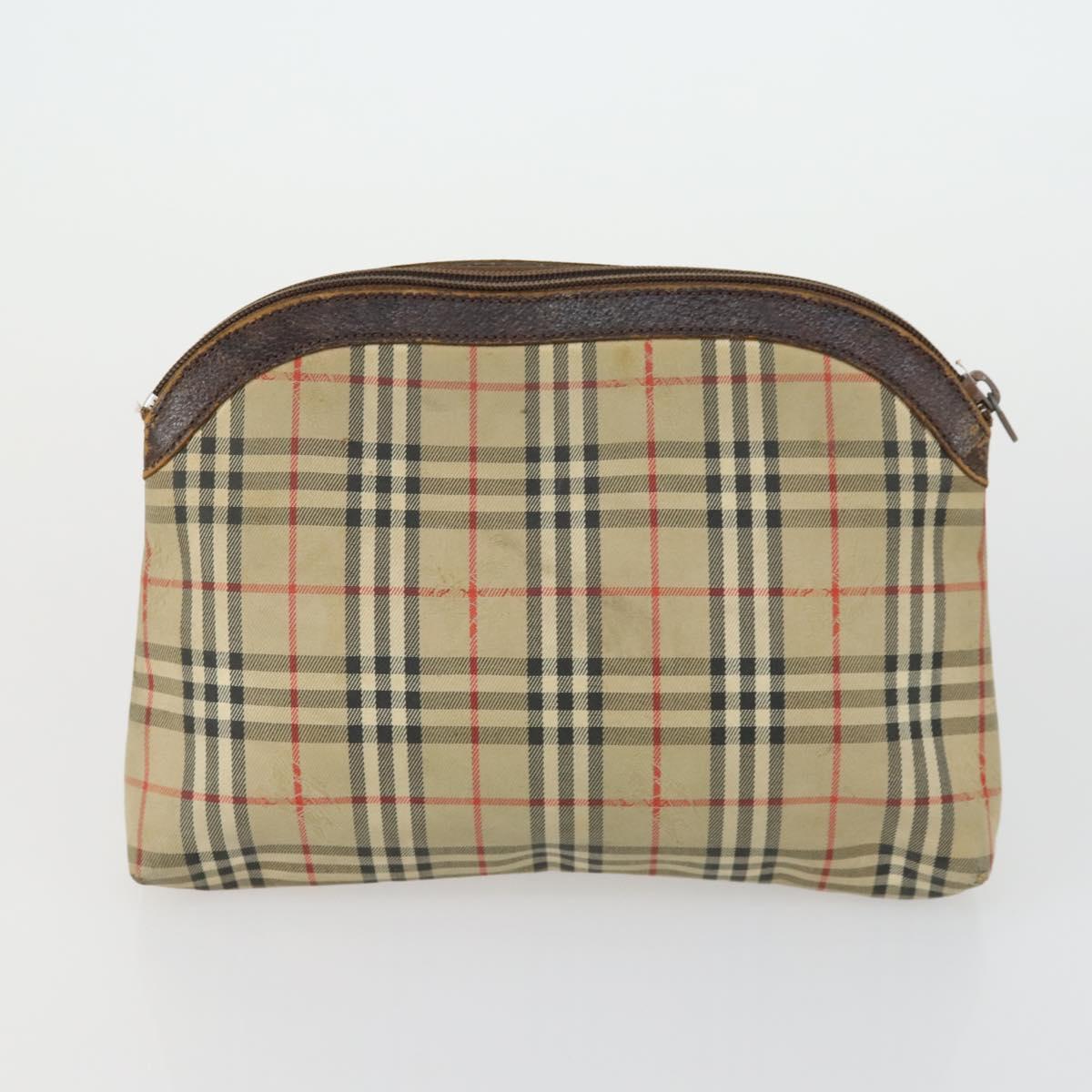 Burberrys PRADA Nova Check Pouch Nylon Canvas 3 Set Pink Brown beige Auth gh1623