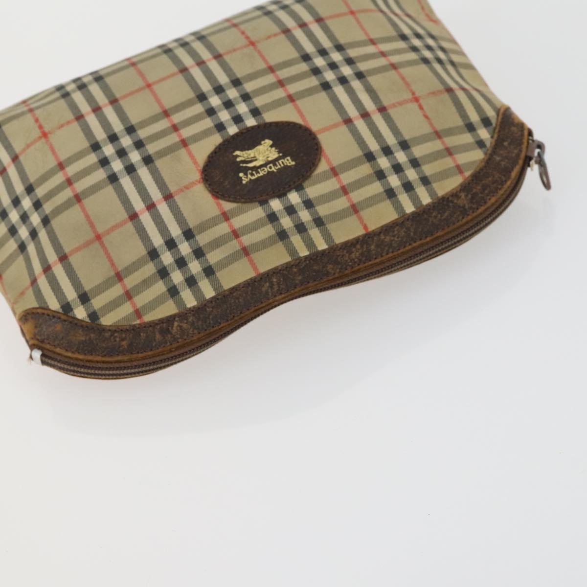 Burberrys PRADA Nova Check Pouch Nylon Canvas 3 Set Pink Brown beige Auth gh1623