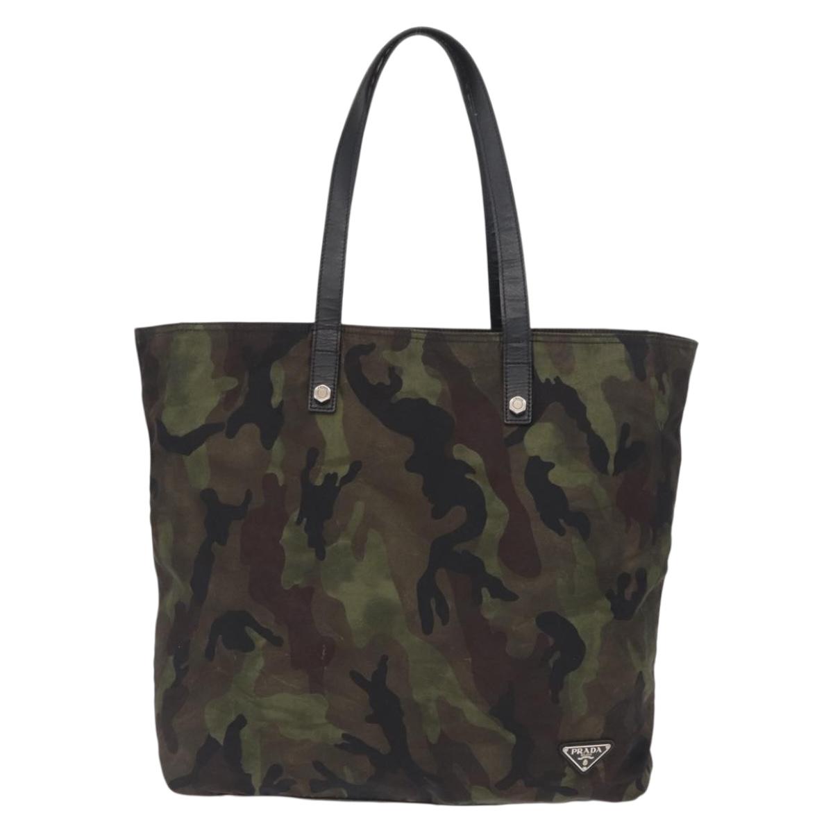 PRADA Camouflage Tote Bag Nylon Khaki Auth gh1628