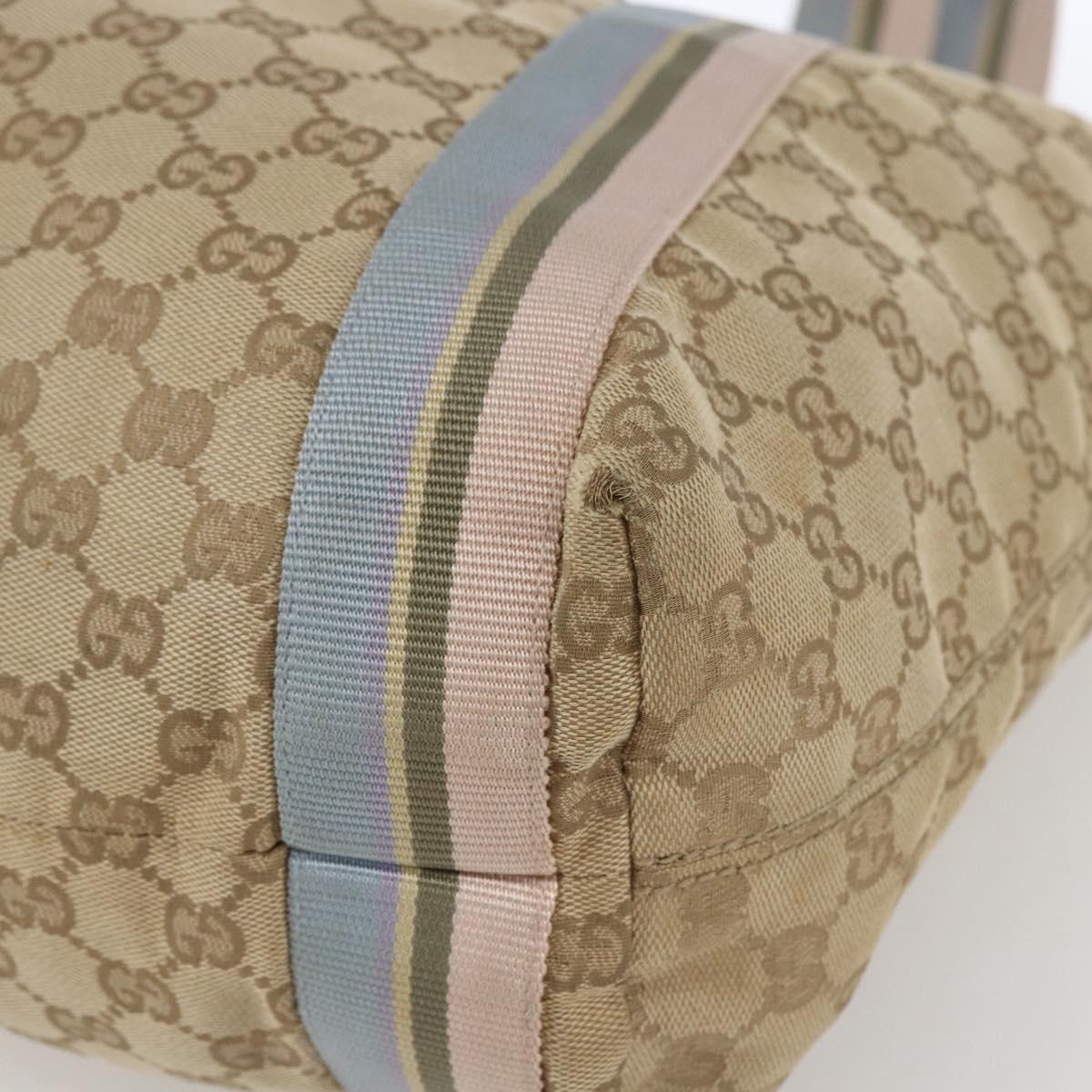 GUCCI GG Canvas Sherry Line Tote Bag Beige Pink Light blue 189669 Auth gh1631