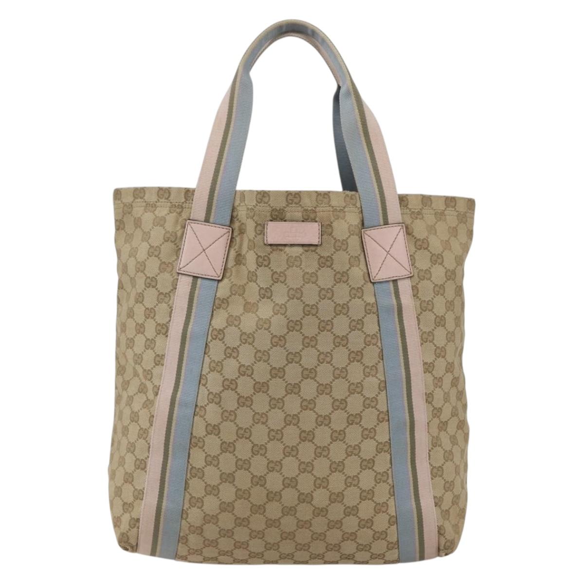 GUCCI GG Canvas Sherry Line Tote Bag Beige Pink Light blue 189669 Auth gh1631