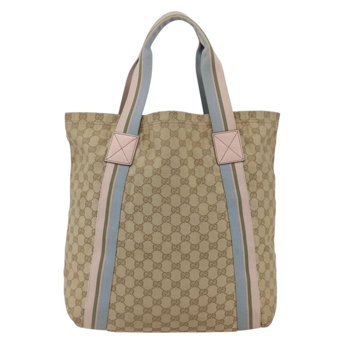 GUCCI GG Canvas Sherry Line Tote Bag Beige Pink Light blue 189669 Auth gh1631