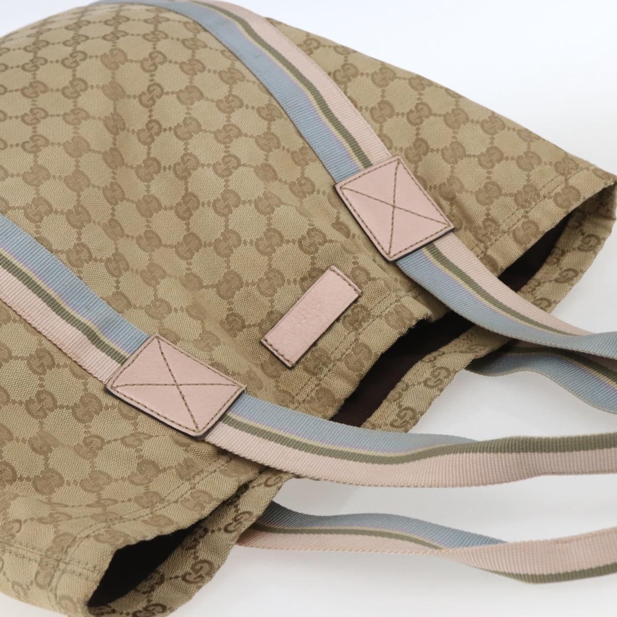 GUCCI GG Canvas Sherry Line Tote Bag Beige Pink Light blue 189669 Auth gh1631