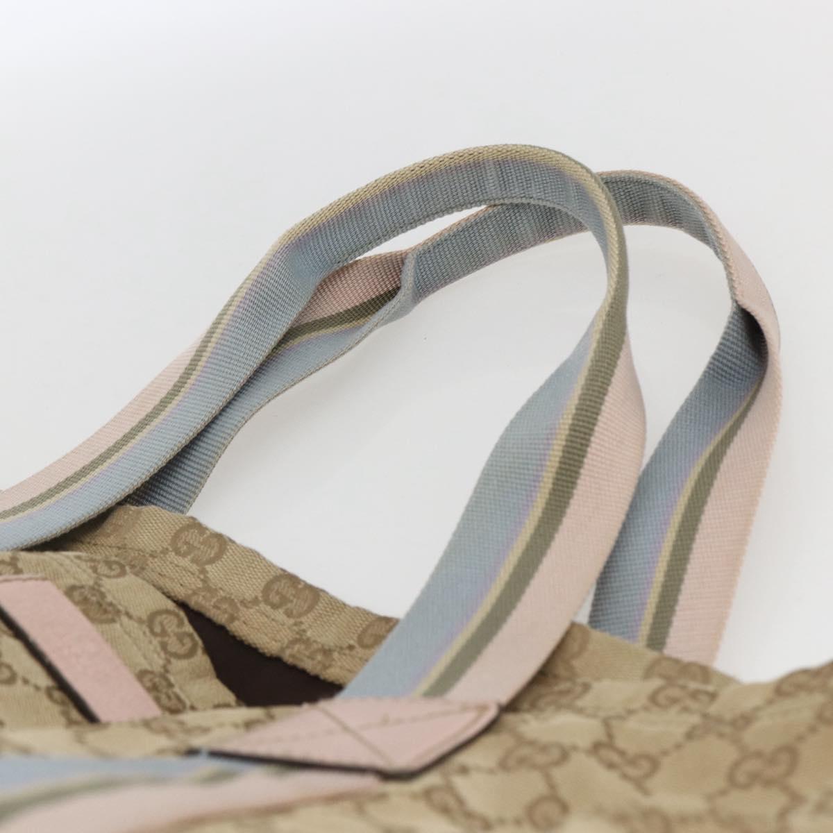 GUCCI GG Canvas Sherry Line Tote Bag Beige Pink Light blue 189669 Auth gh1631