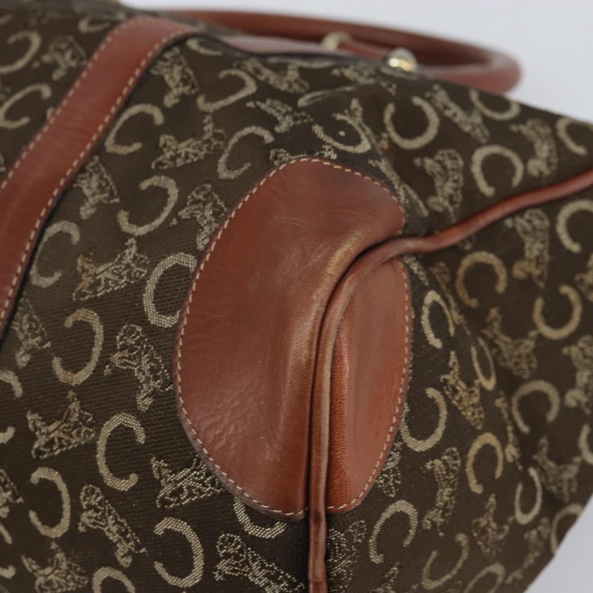 CELINE C Macadam Canvas Horse Carriage Hand Bag Brown Gold Auth gh1632