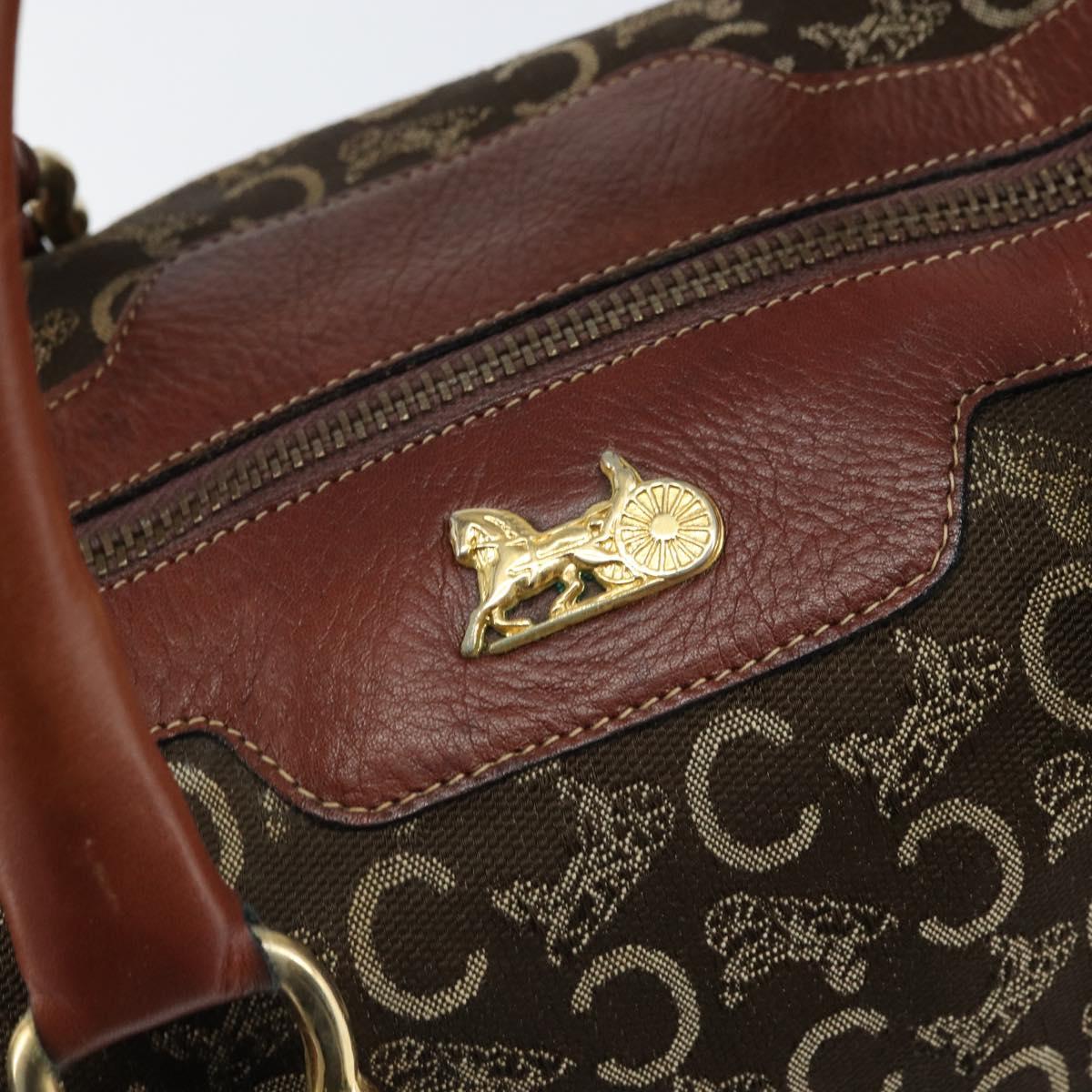 CELINE C Macadam Canvas Horse Carriage Hand Bag Brown Gold Auth gh1632