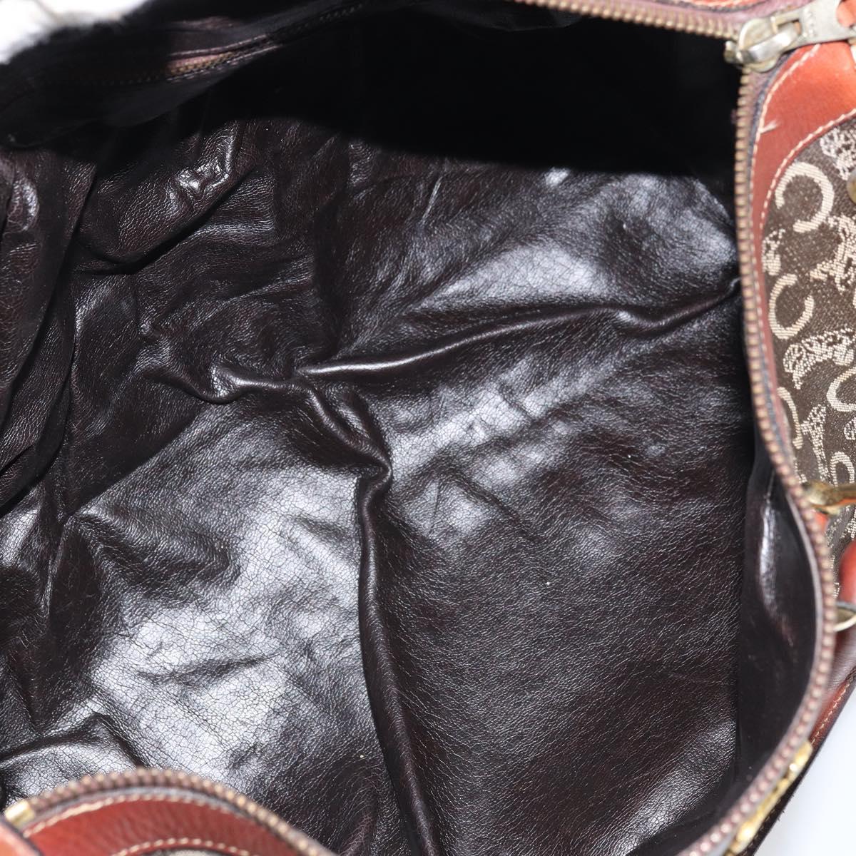 CELINE C Macadam Canvas Horse Carriage Hand Bag Brown Gold Auth gh1632