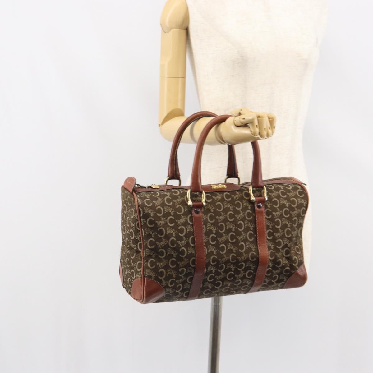 CELINE C Macadam Canvas Horse Carriage Hand Bag Brown Gold Auth gh1632