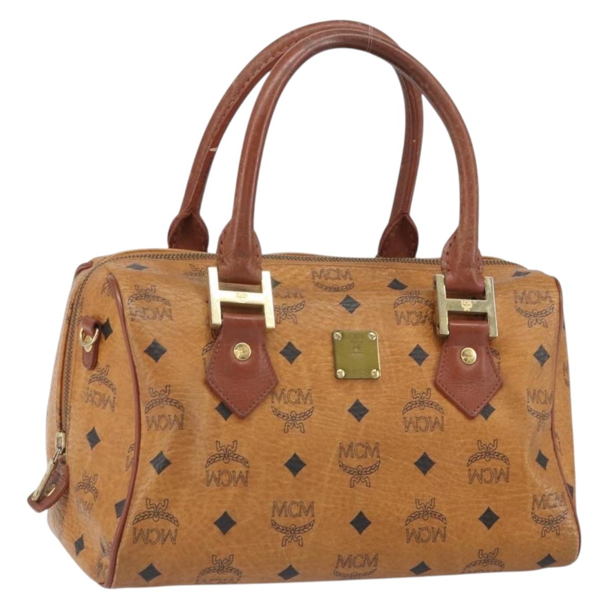 MCM Vicetos Logogram Hand Bag PVC Leather Brown Gold Auth gh1634