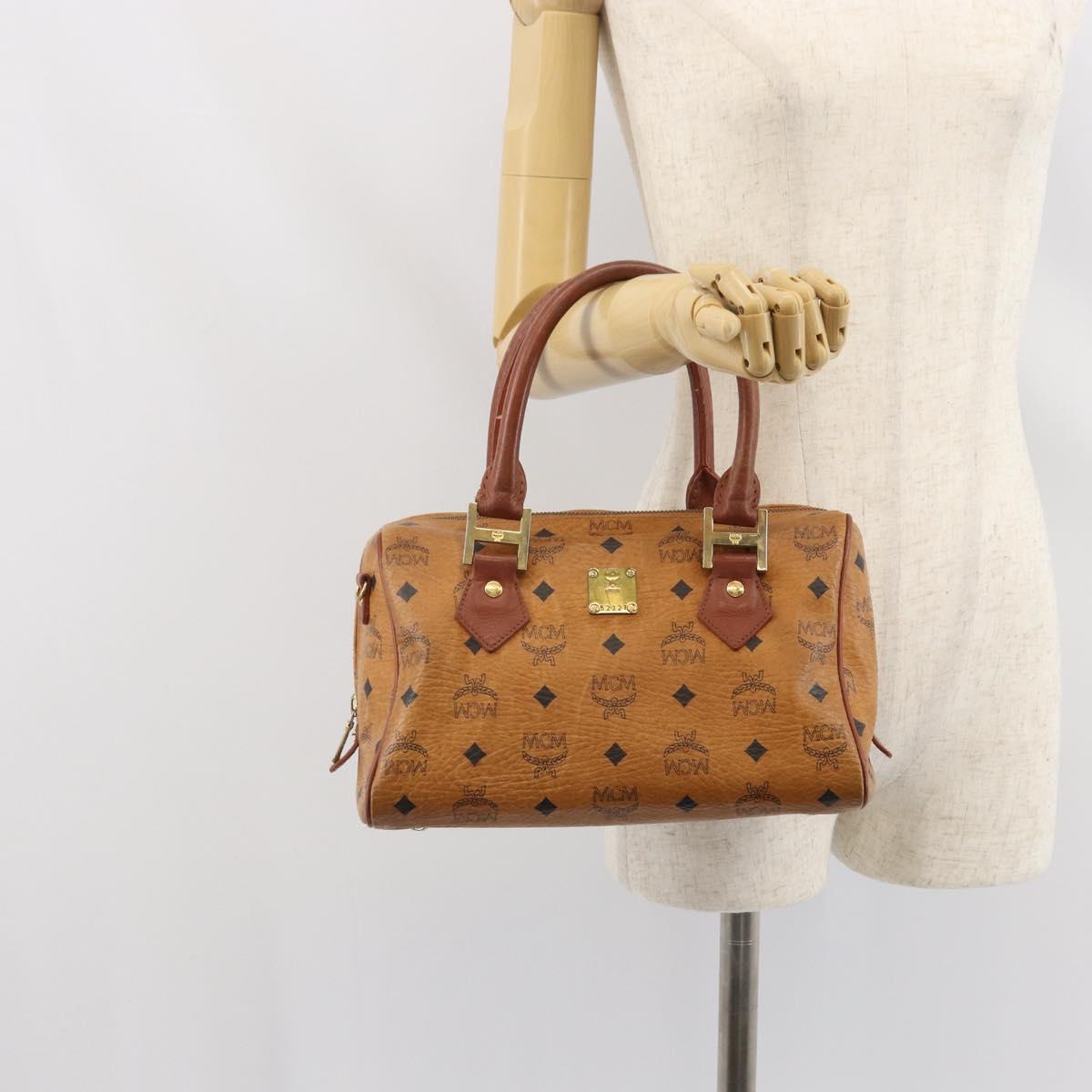 MCM Vicetos Logogram Hand Bag PVC Leather Brown Gold Auth gh1634