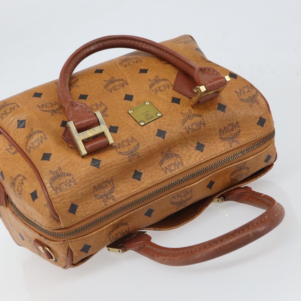MCM Vicetos Logogram Hand Bag PVC Leather Brown Gold Auth gh1634