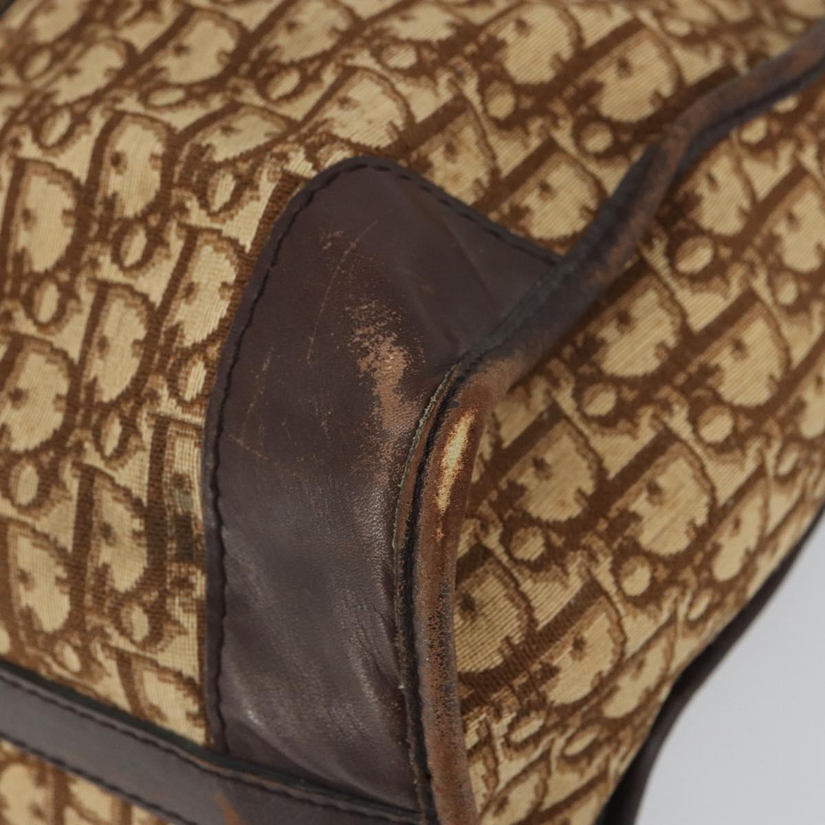 Christian Dior Trotter Canvas Boston Bag Brown Gold Auth gh1637