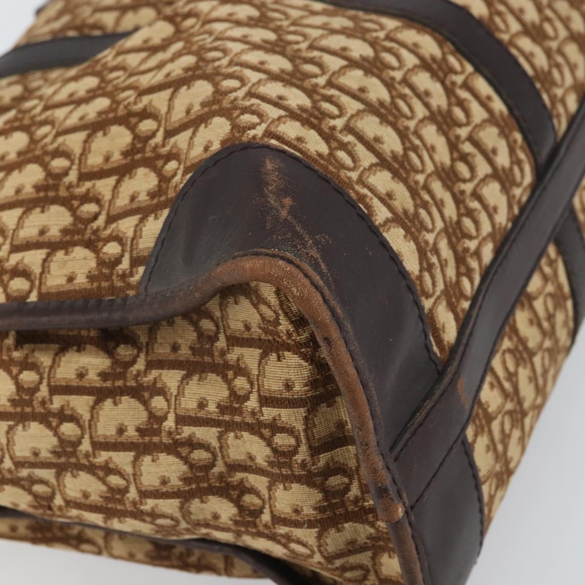 Christian Dior Trotter Canvas Boston Bag Brown Gold Auth gh1637