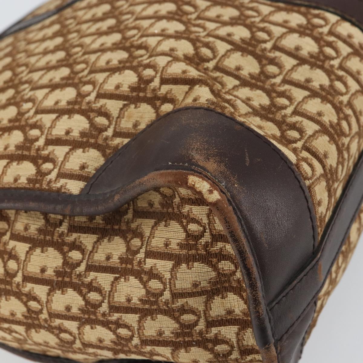 Christian Dior Trotter Canvas Boston Bag Brown Gold Auth gh1637