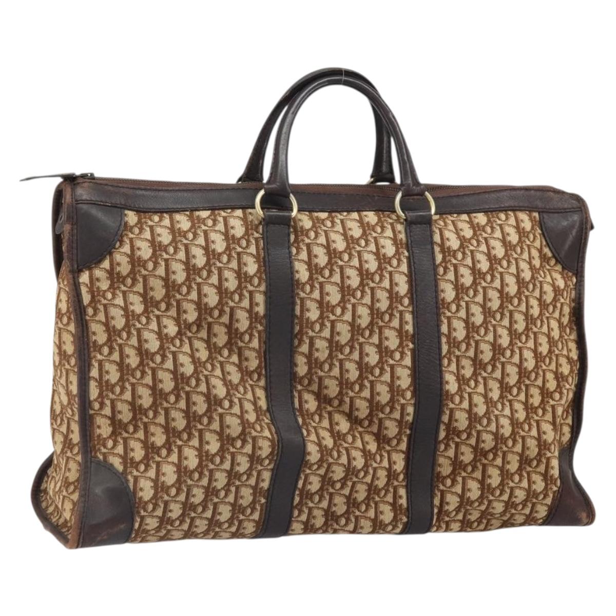 Christian Dior Trotter Canvas Boston Bag Brown Gold Auth gh1637