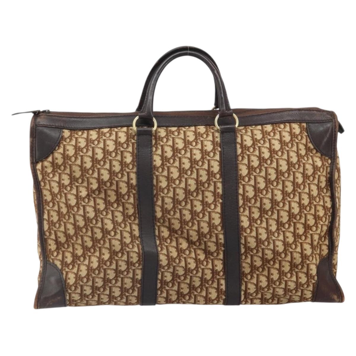 Christian Dior Trotter Canvas Boston Bag Brown Gold Auth gh1637