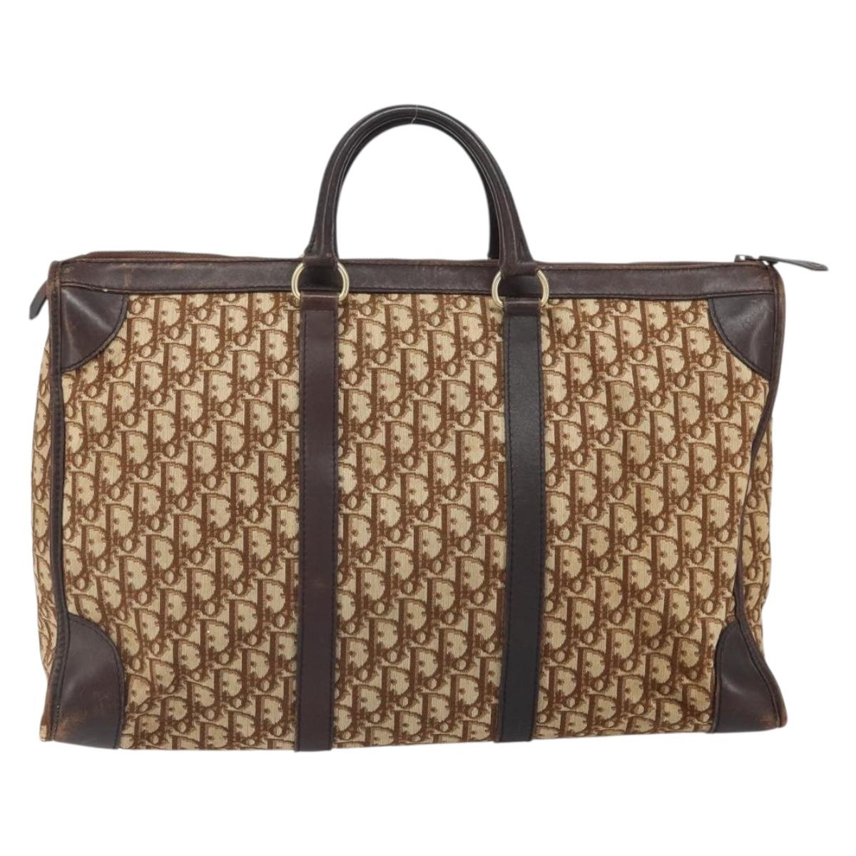 Christian Dior Trotter Canvas Boston Bag Brown Gold Auth gh1637