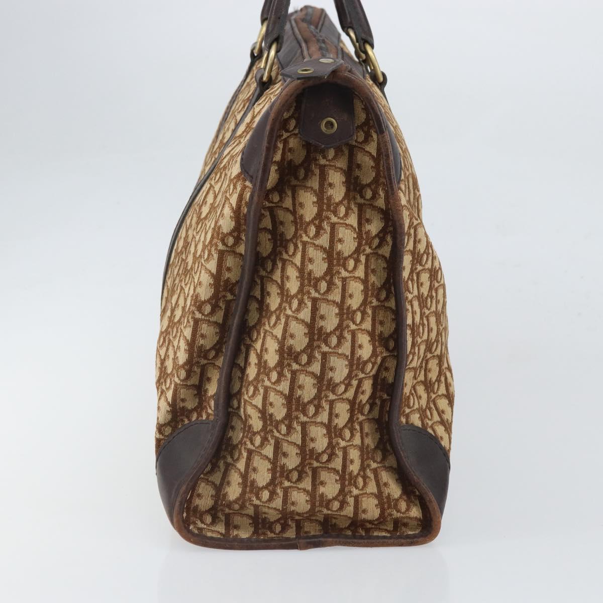 Christian Dior Trotter Canvas Boston Bag Brown Gold Auth gh1637