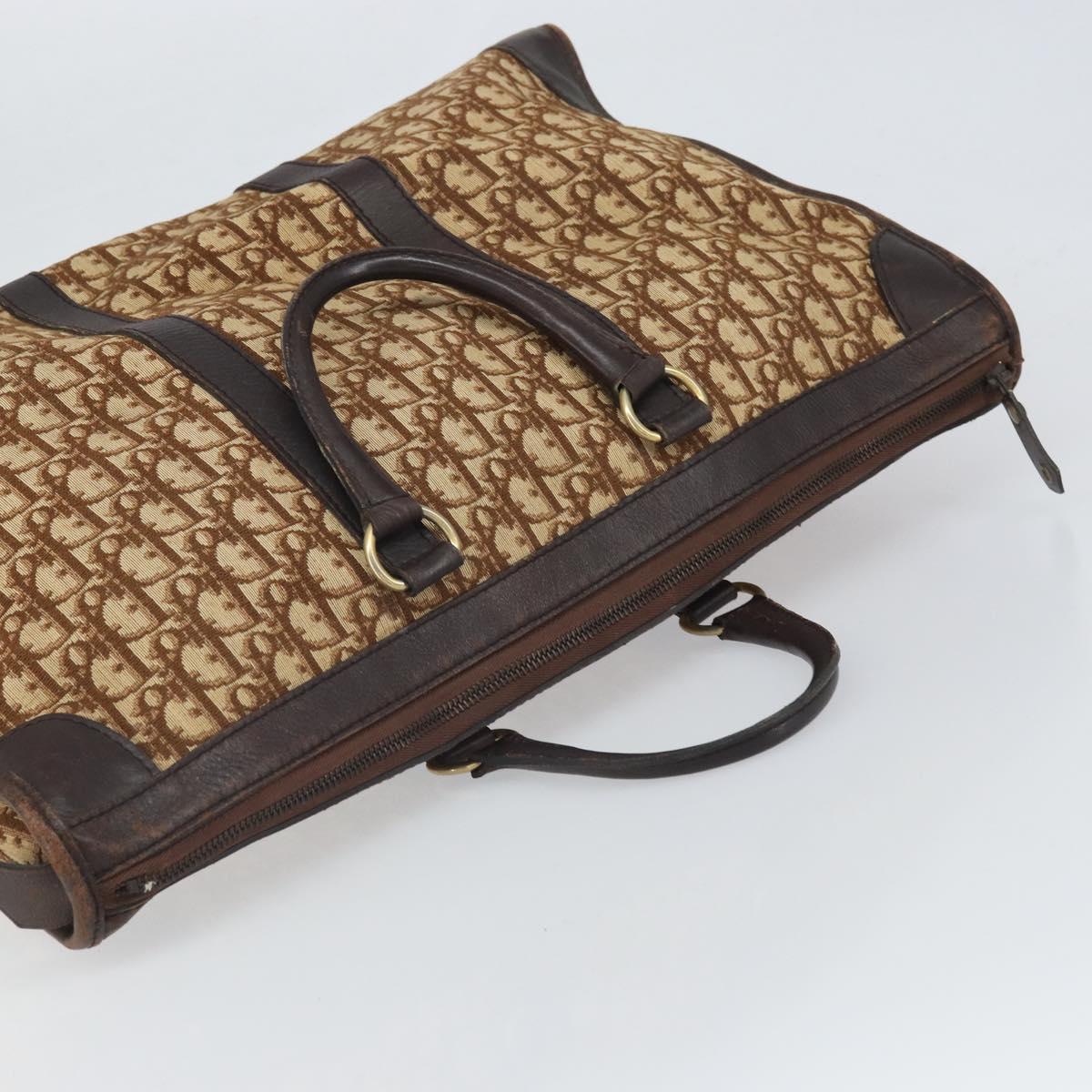 Christian Dior Trotter Canvas Boston Bag Brown Gold Auth gh1637