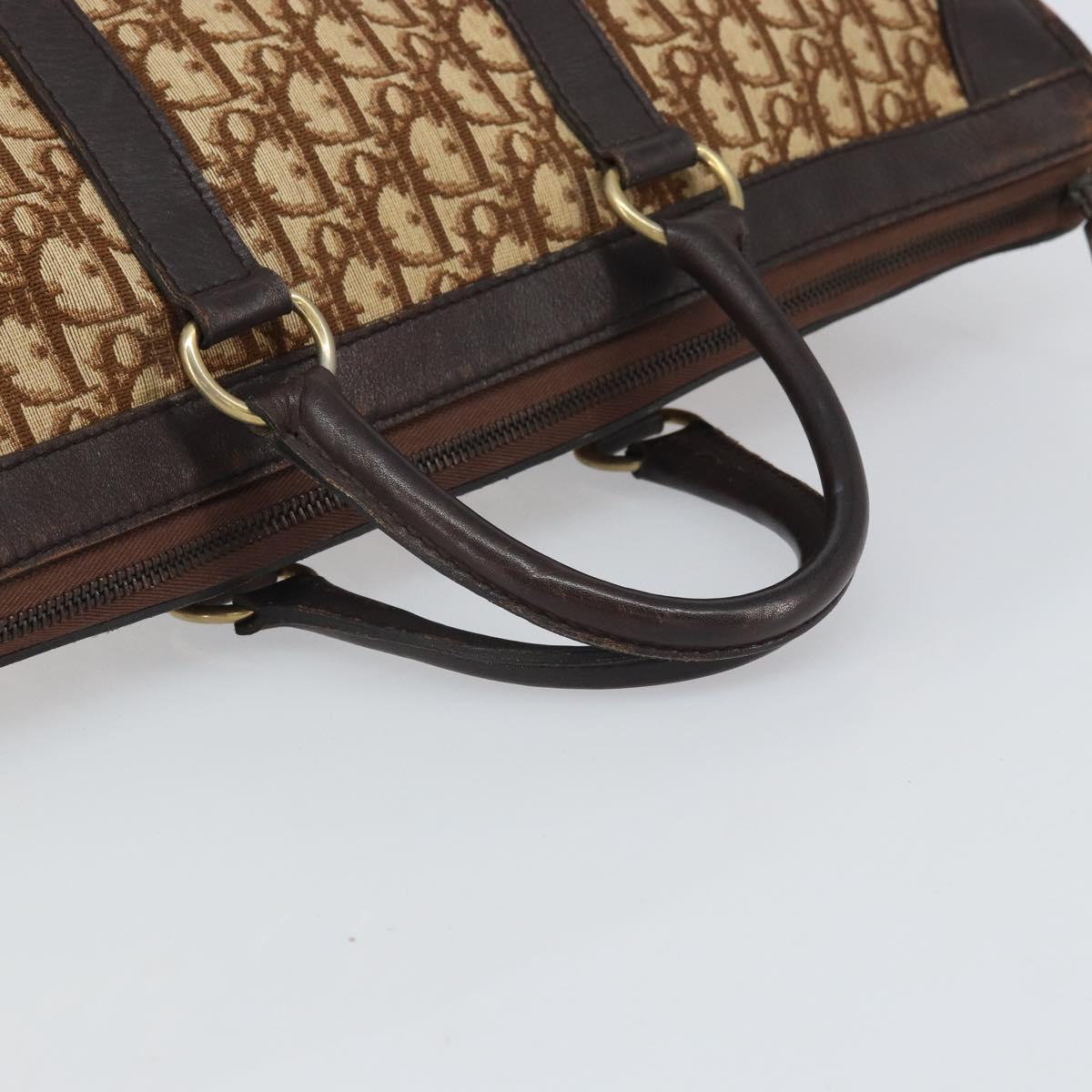 Christian Dior Trotter Canvas Boston Bag Brown Gold Auth gh1637