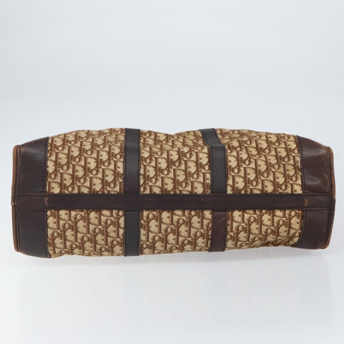 Christian Dior Trotter Canvas Boston Bag Brown Gold Auth gh1637