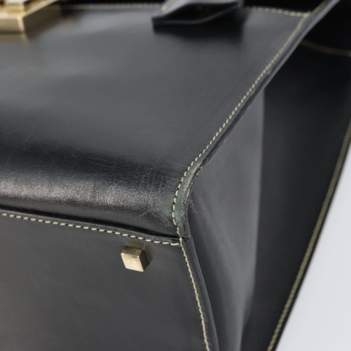 GUCCI Hand Bag Leather Black Gold 000 0857 Auth gh1638