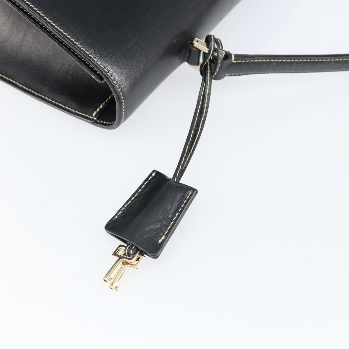 GUCCI Hand Bag Leather Black Gold 000 0857 Auth gh1638
