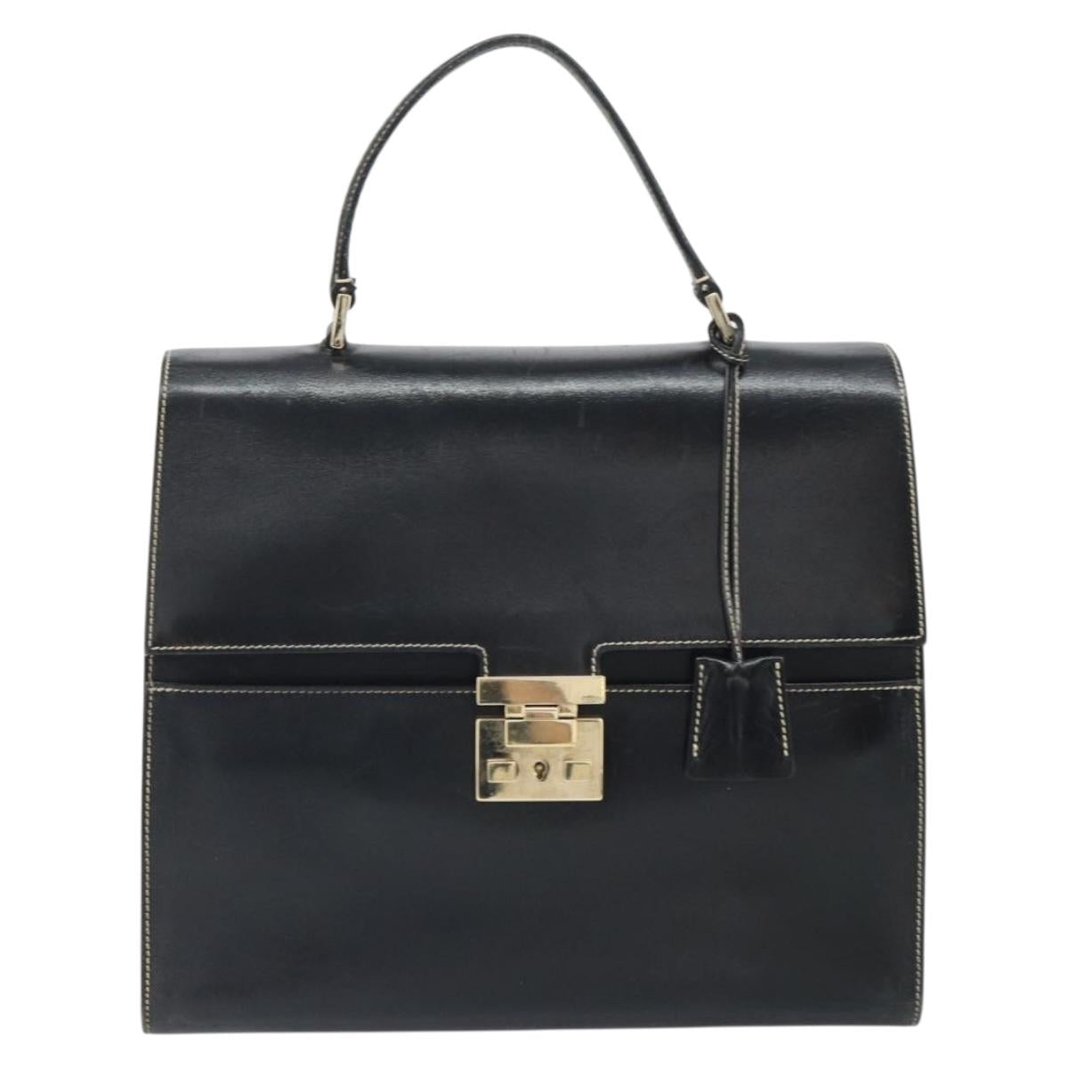 GUCCI Hand Bag Leather Black Gold 000 0857 Auth gh1638