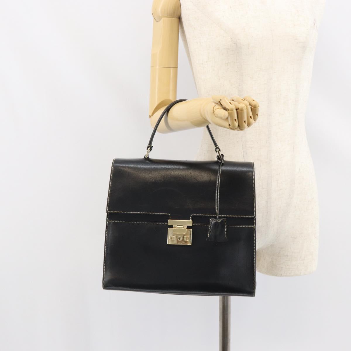 GUCCI Hand Bag Leather Black Gold 000 0857 Auth gh1638