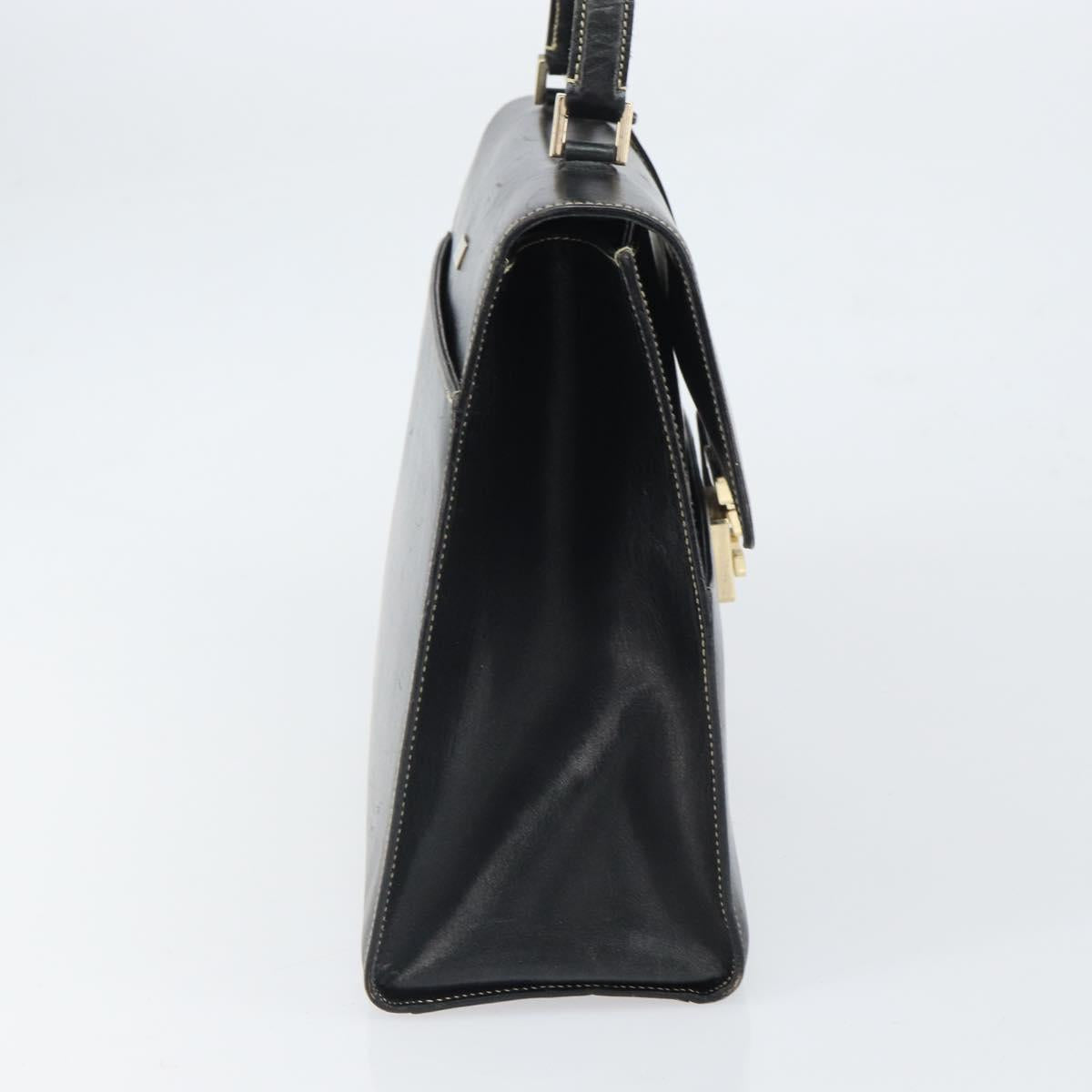 GUCCI Hand Bag Leather Black Gold 000 0857 Auth gh1638