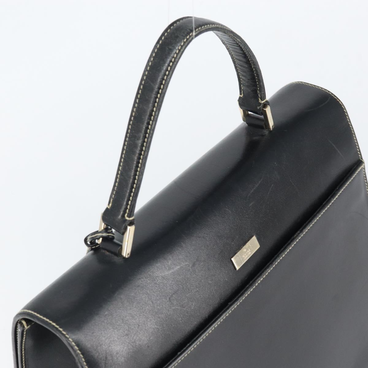 GUCCI Hand Bag Leather Black Gold 000 0857 Auth gh1638
