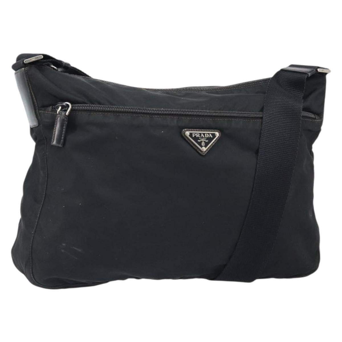 PRADA Shoulder Bag Nylon Black Silver Auth gh1639