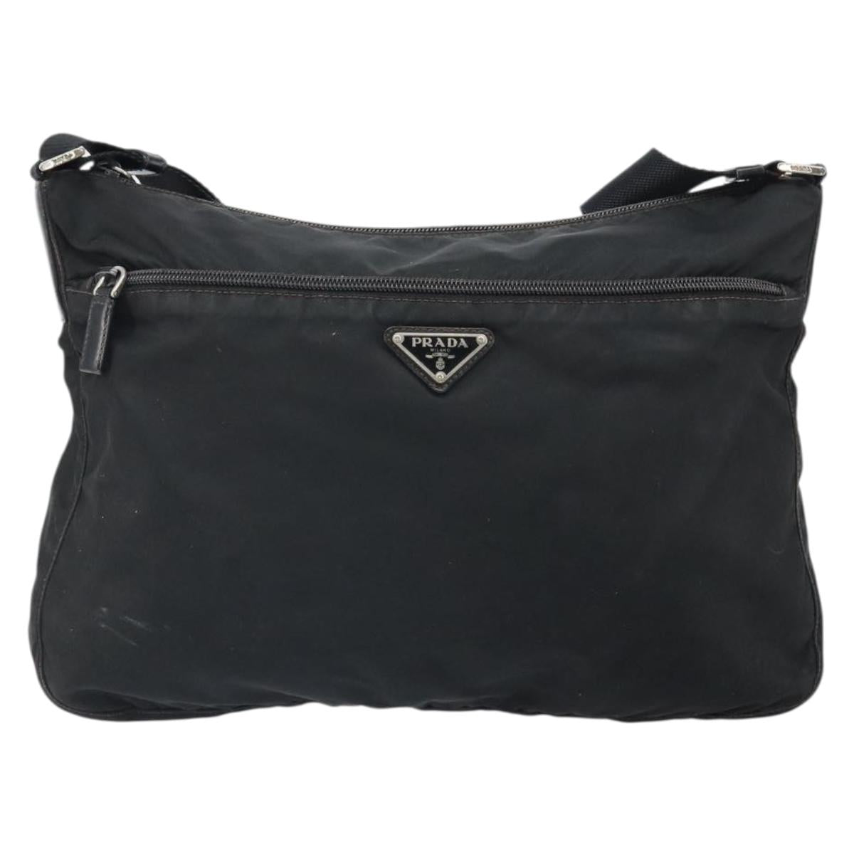 PRADA Shoulder Bag Nylon Black Silver Auth gh1639