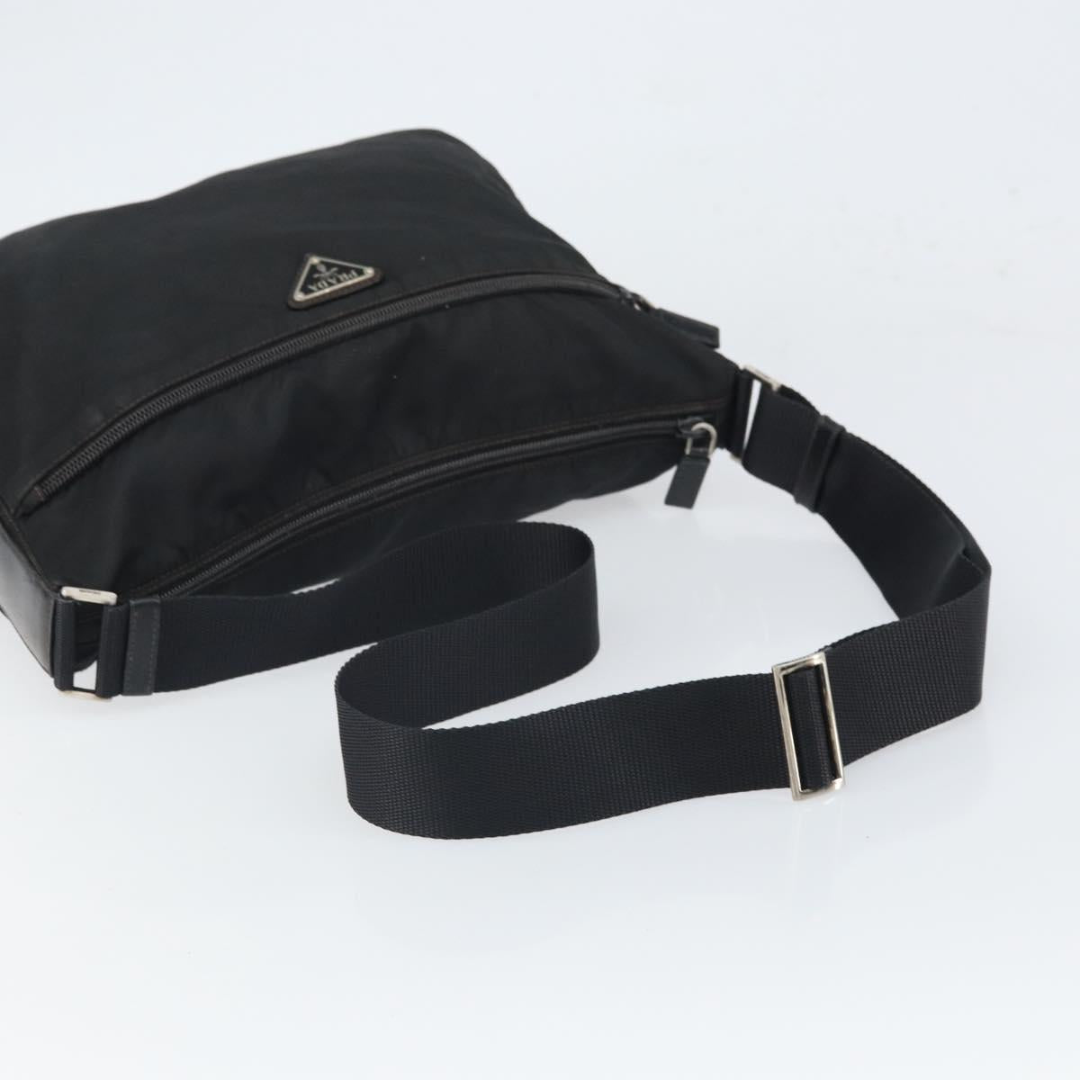 PRADA Shoulder Bag Nylon Black Silver Auth gh1639