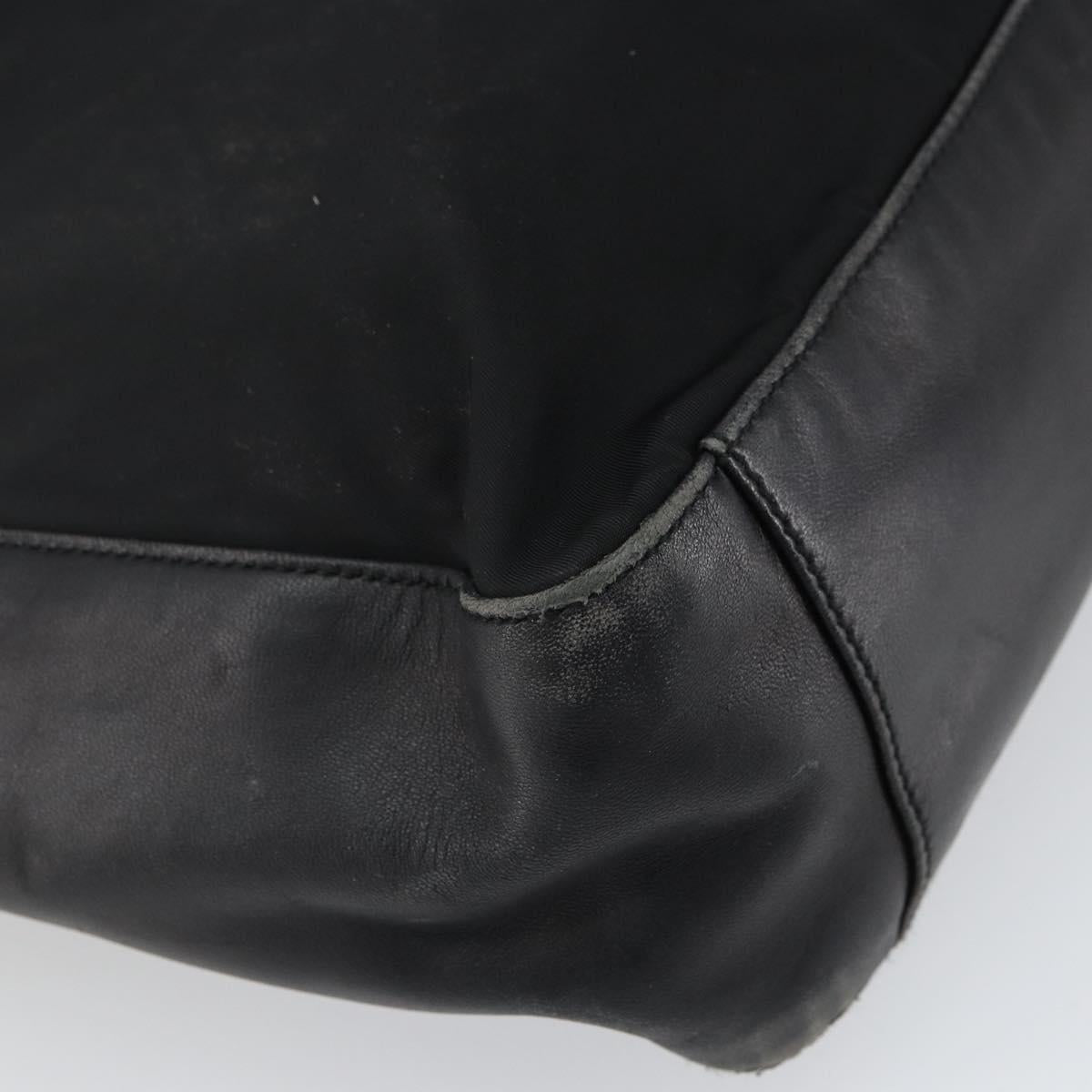 PRADA Tote Bag Nylon Leather Black Silver Auth gh1640