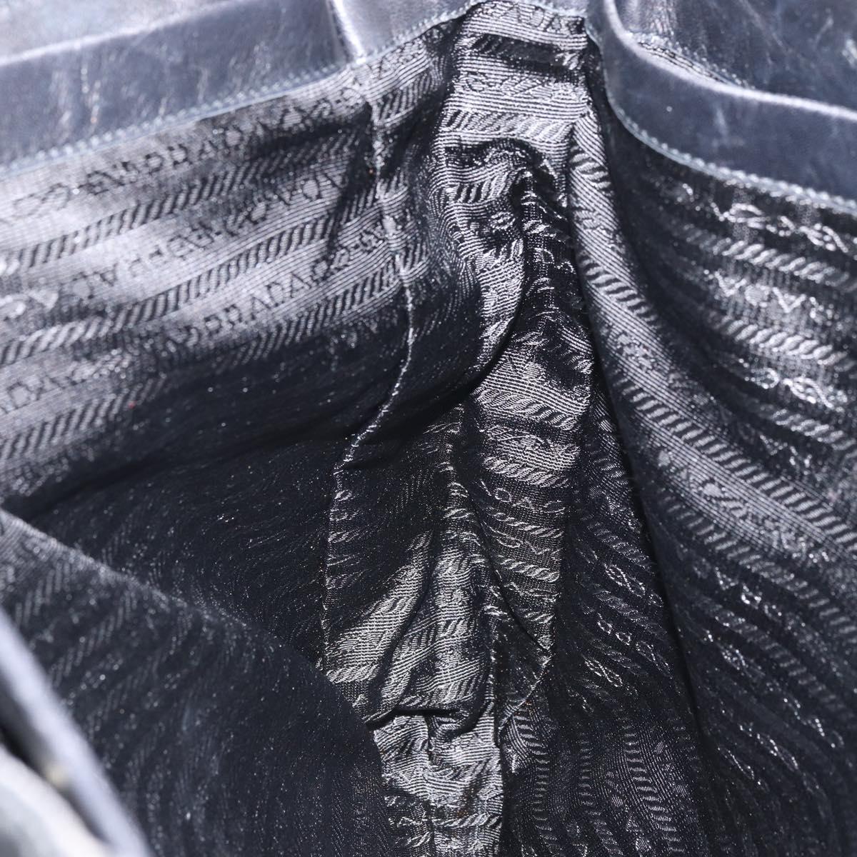 PRADA Tote Bag Nylon Leather Black Silver Auth gh1640