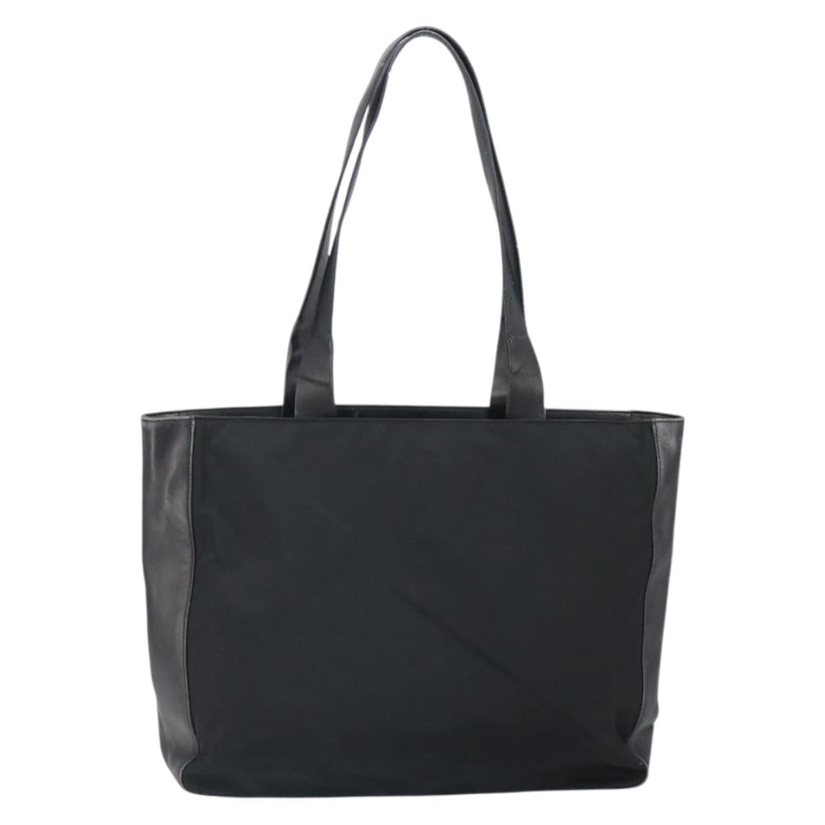 PRADA Tote Bag Nylon Leather Black Silver Auth gh1640