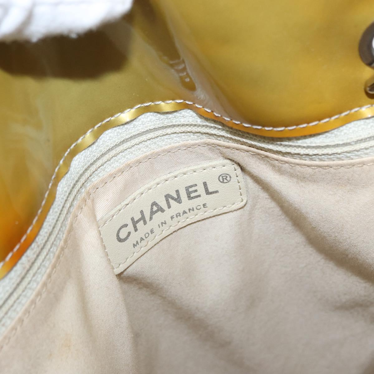 CHANEL COCO Mark Chain Tote Bag Patent leather Yellow Silver CC Auth gh1643