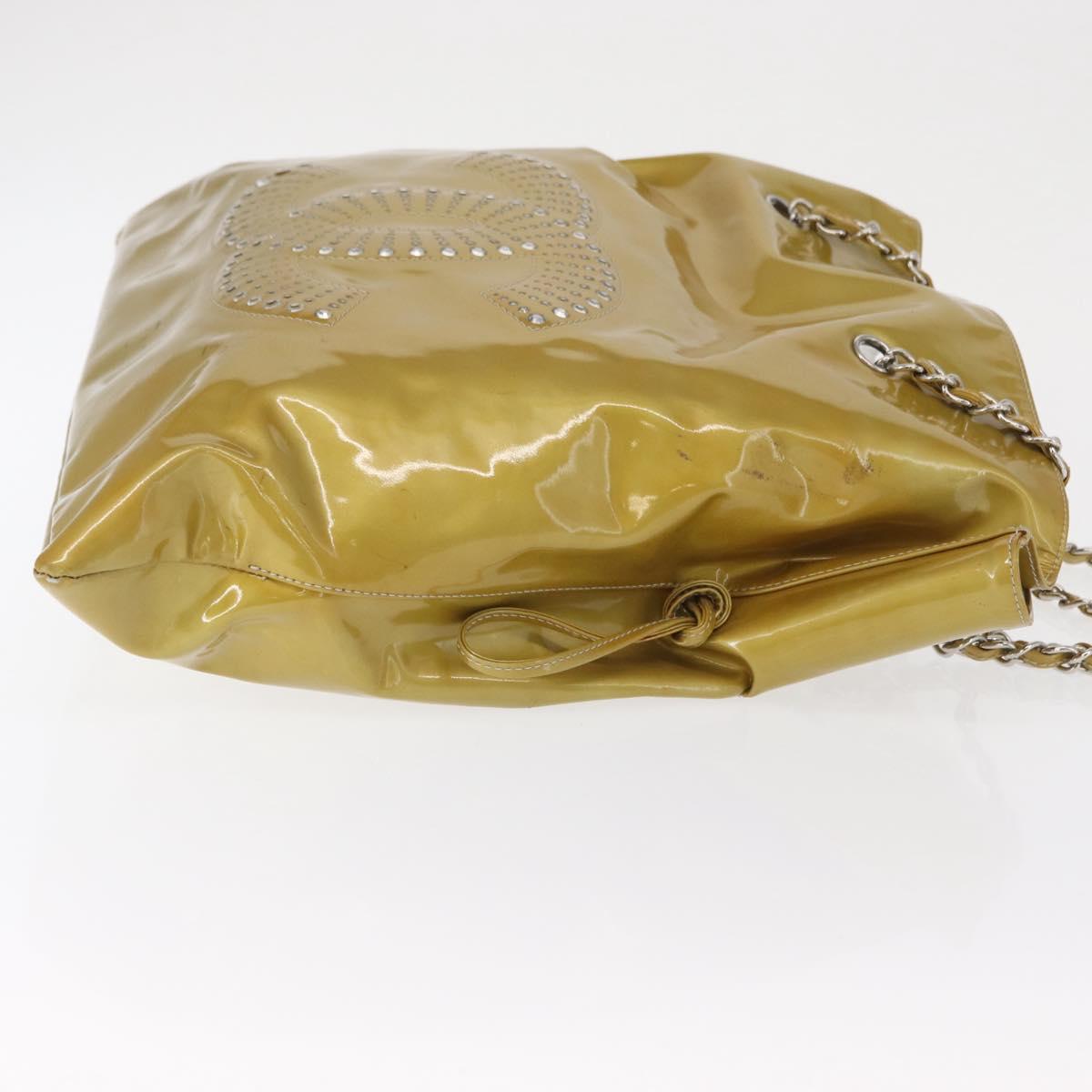 CHANEL COCO Mark Chain Tote Bag Patent leather Yellow Silver CC Auth gh1643
