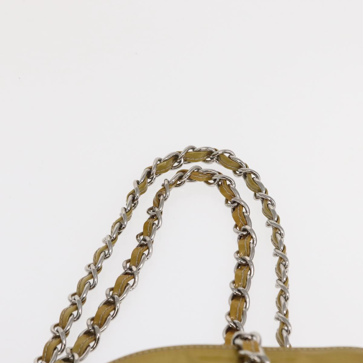 CHANEL COCO Mark Chain Tote Bag Patent leather Yellow Silver CC Auth gh1643