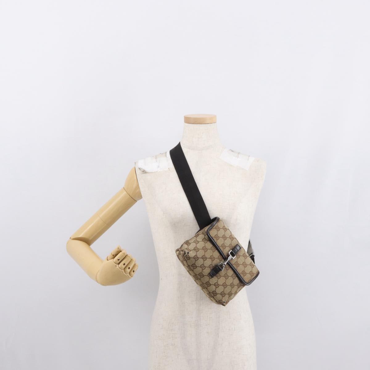 GUCCI GG Canvas Body Bag Beige Silver 92543 Auth gh1646